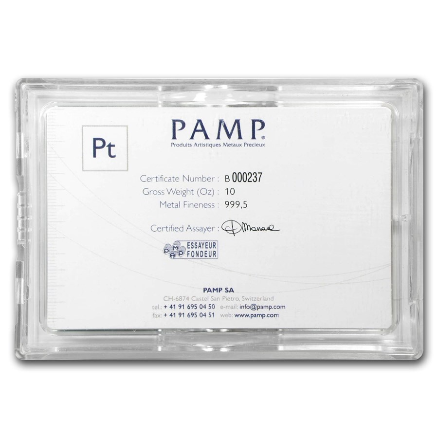 10 oz Platinum Bar - PAMP Suisse (In Assay) - Bullion Mart