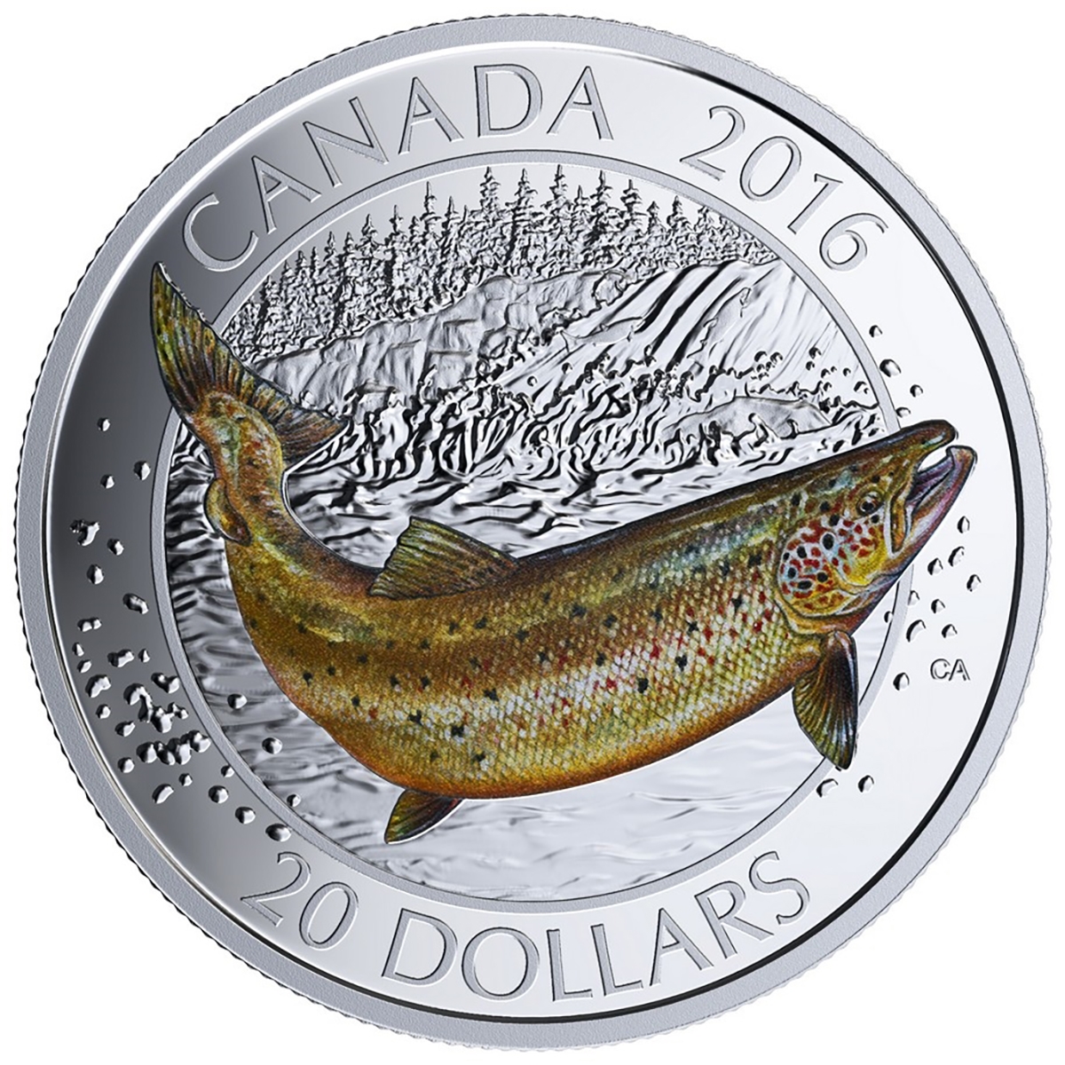 2016 $20 CANADIAN SALMONID - PURE SILVER COIN SET WITH DISPLAY CASE AND FISHING HOOK - Image 4