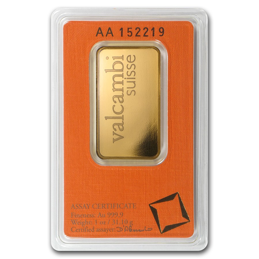 Buy 1 oz Valcambi Suisse Gold Bar in Assay Card - Bullion Mart