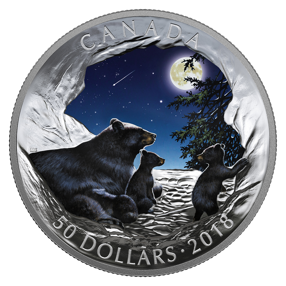 2018 $50 Fine Silver Coin Nature's Light Show: Moonlit Tranquility