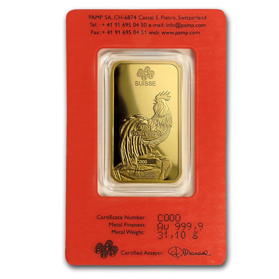 2017 1 oz Pamp Lunar Rooster Gold Bar - Bullion Mart