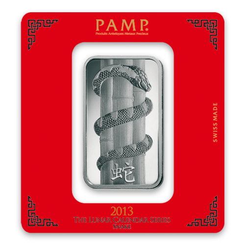 100 gram PAMP Silver Bar - Lunar Snake 2013
