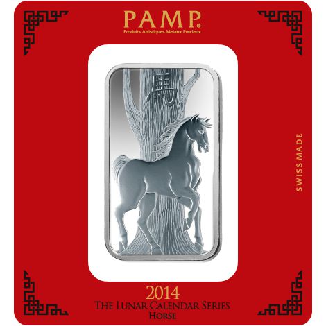 100 Gram PAMP Suisse Lunar Horse Silver Bar 2014