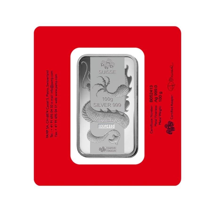 100 Gram Silver Bar PAMP Suisse Lunar Dragon - Image 2