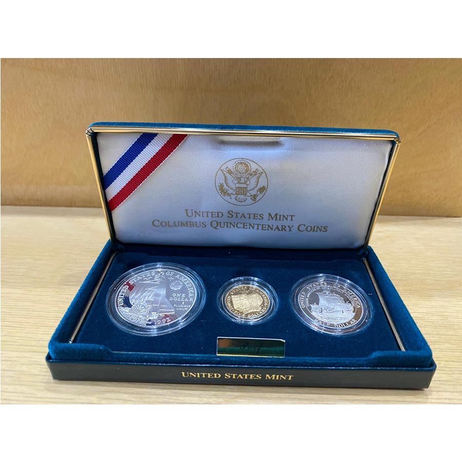 記念硬貨　USドル　シルバープルーフ　3枚セット　N　5329 1992 US Columbus Quincentenary 3-Coin Commemorative Proof