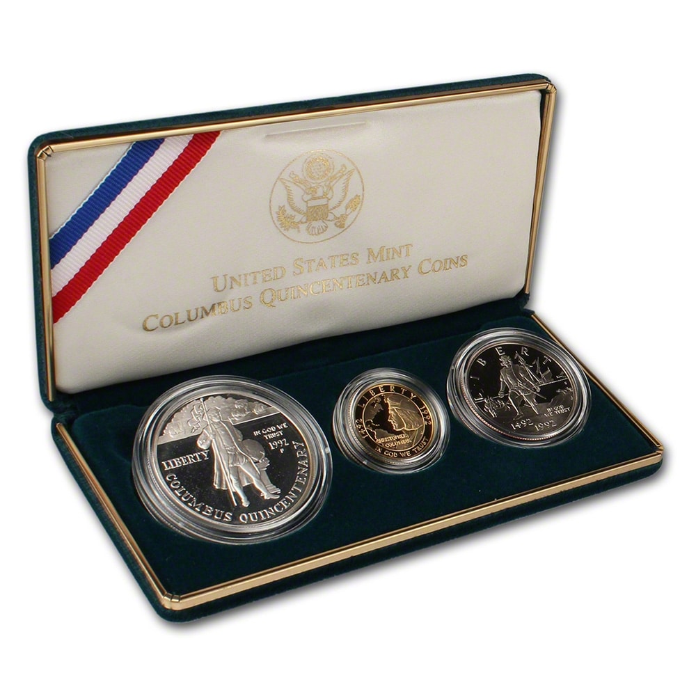 記念硬貨　USドル　シルバープルーフ　3枚セット　N　5329 1992 US Columbus Quincentenary 3-Coin Commemorative Proof