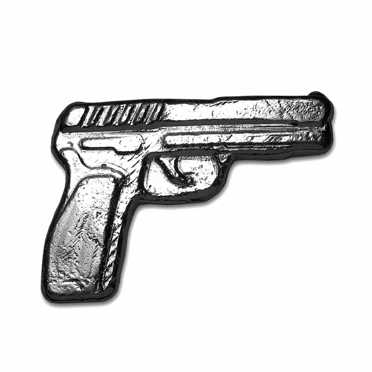 2 oz Fine Silver Gun - 3D Poured Bar Pistol Handgun