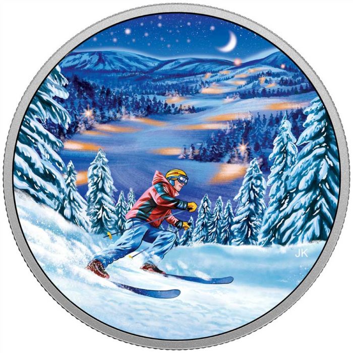 2017 $15 Great Canadian Outdoors: Night Skiing - Pure Silver Glow-in-the-Dark Coin [158360] - Image 2