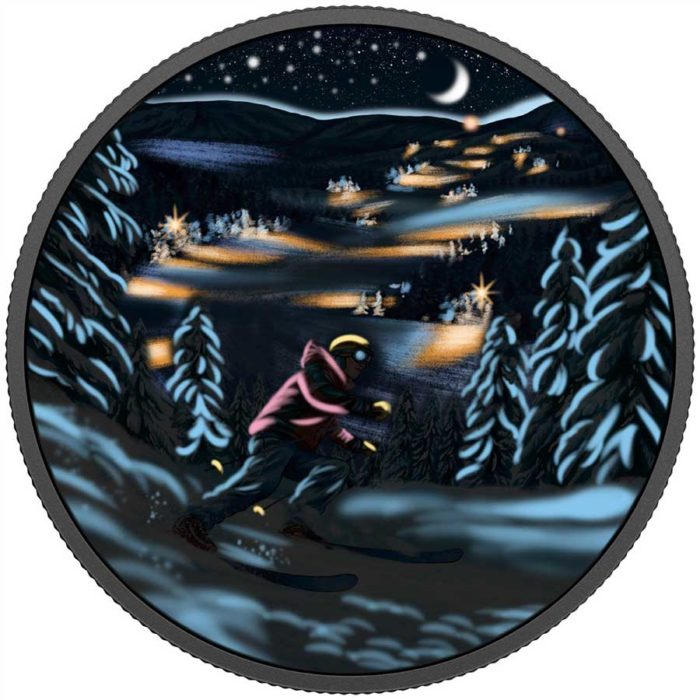 2017 $15 Great Canadian Outdoors: Night Skiing - Pure Silver Glow-in-the-Dark Coin [158360] - Image 3