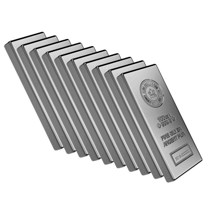 10 X 100 Oz Silver Bar Royal Canadian Mint 9999 new Bullion Mart
