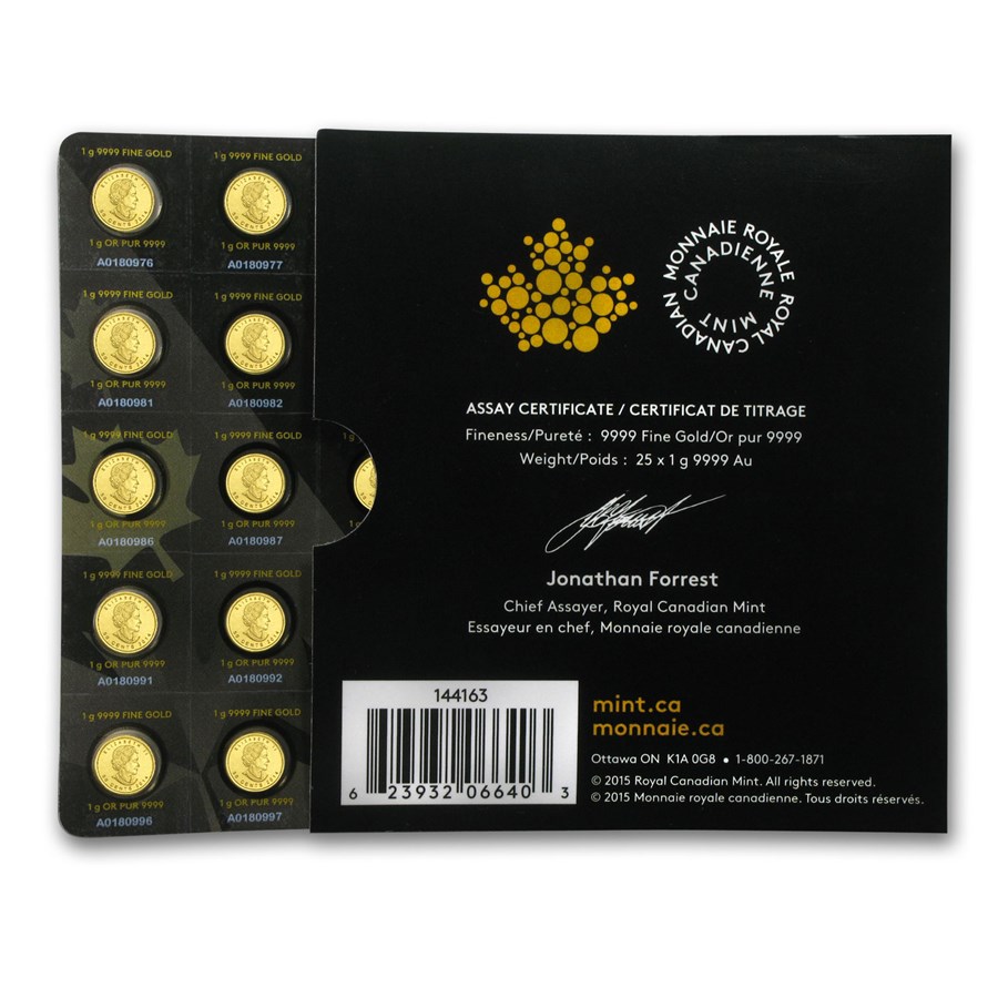 2015 25x 1 gram Gold Maple Leafs - Maplegram25™ (In Assay) - Image 2