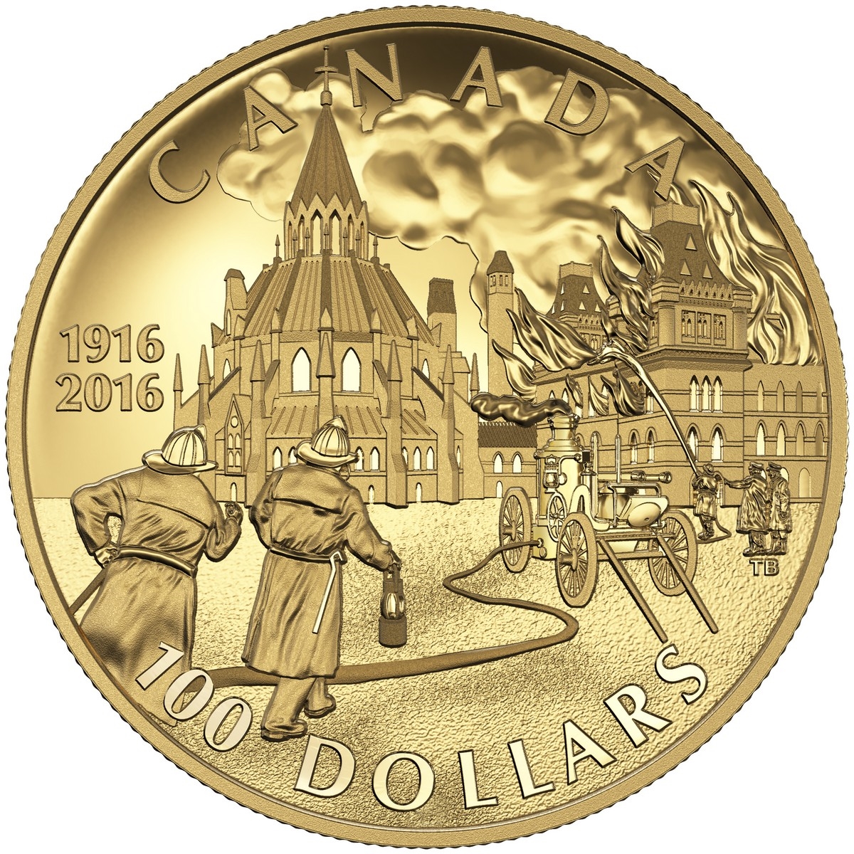 2016 $100 Centennial Of The Parliament Buildings Fire And The Preservation Of The Library Of Parliament - 14-kt. Gold Coin