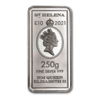 2021 St. Helena 250 gram Silver £10 East India Co Ship Coin Bar