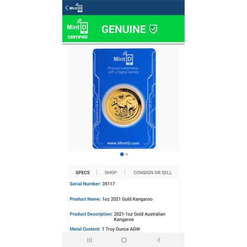 2021 1 oz Australian Gold Kangaroo Coin (MintID, AES-128 Encrypted) - Image 3
