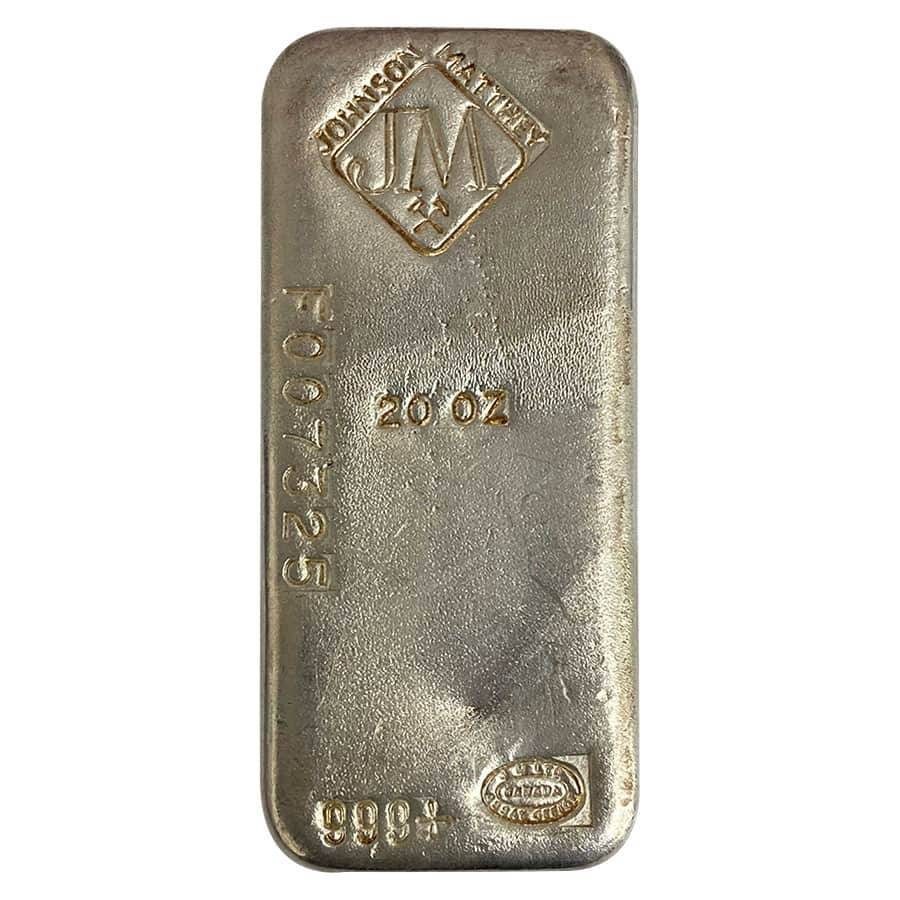20 oz Johnson Matthey (JM) Silver Vintage Bar .999+ Fine (Serial Number)