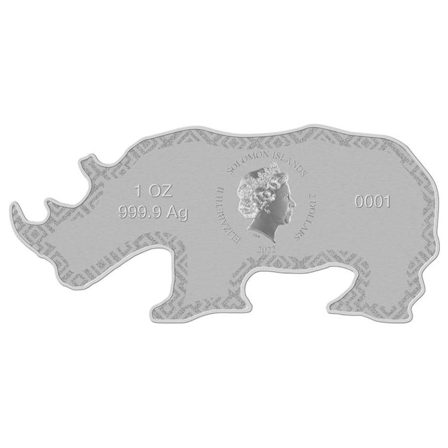 2022 1 oz Solomon Islands Silver Animals of Africa Rhino Shaped