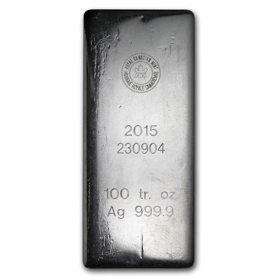 2015 - 100 oz Royal Canadian Mint .9999 Fine Silver Bar - Bullion Mart