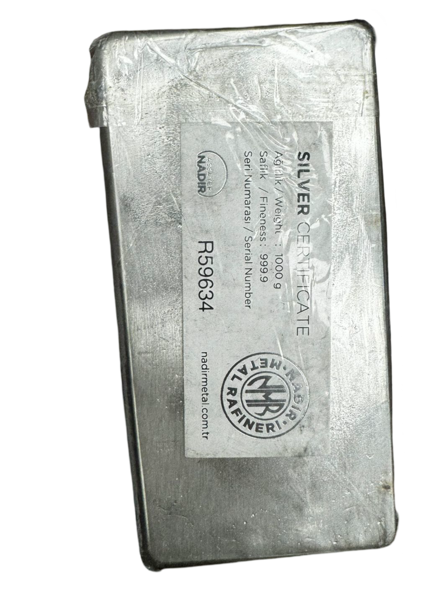 Nadir l Refinery 1000g 銀バー 1 kg Nadir Refinery Silver Bar (w/Certificate) - Bullion Mart