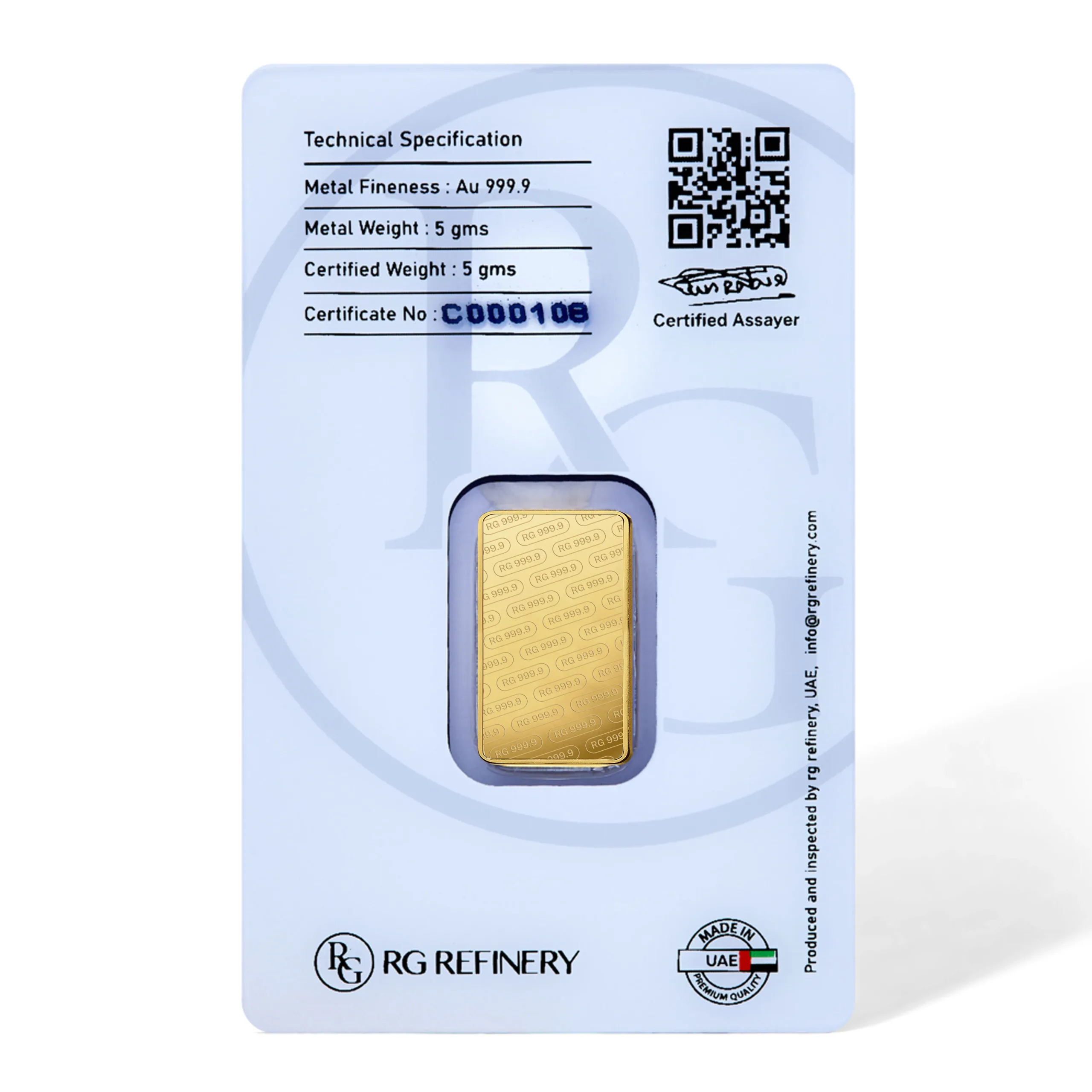 5 gram Pure Gold Bar 0.9999 - RG Refinery, Dubai, UAE - Image 4