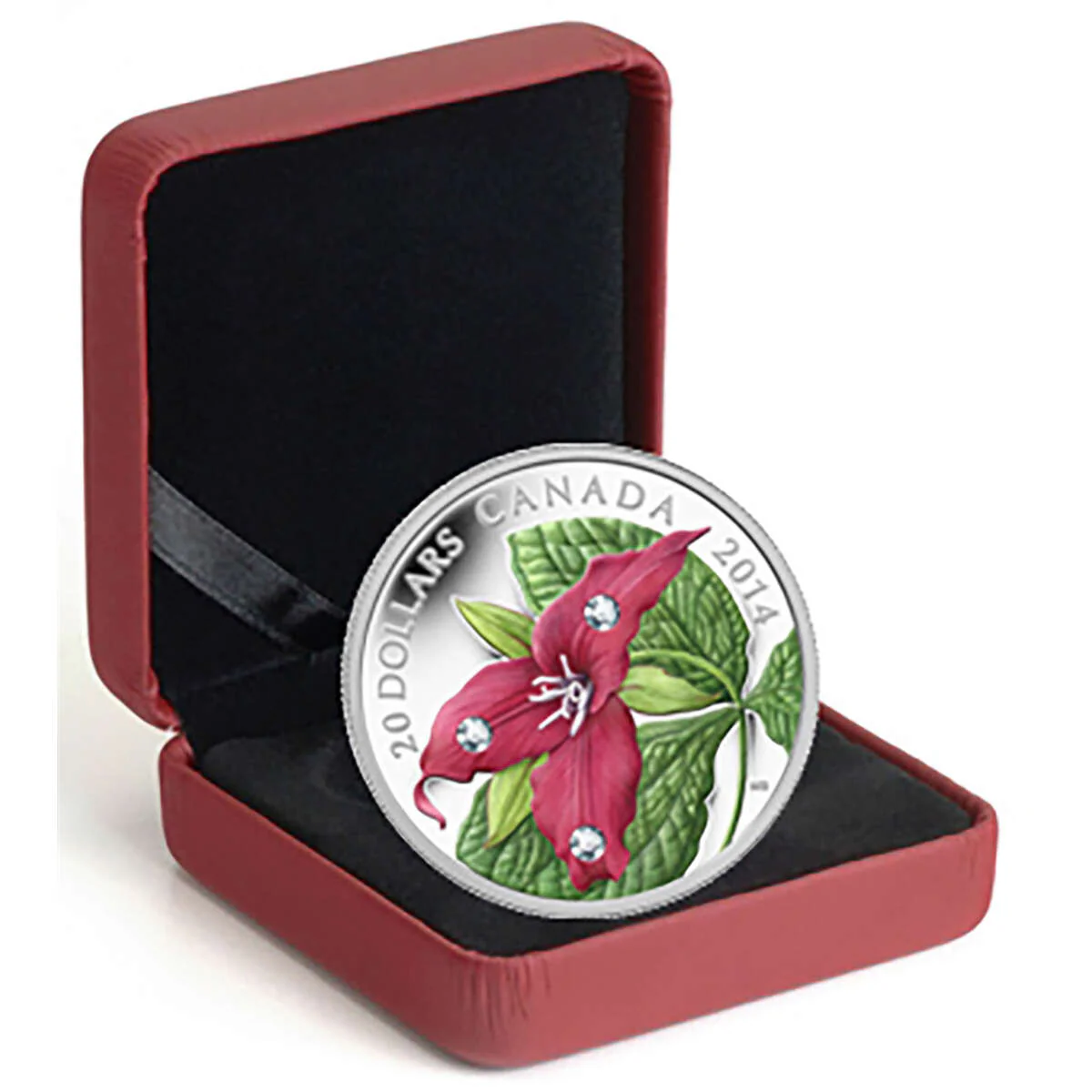 2014 $20 Red Trillium with Crystal Dew Drops - Pure Silver Coin - Image 3