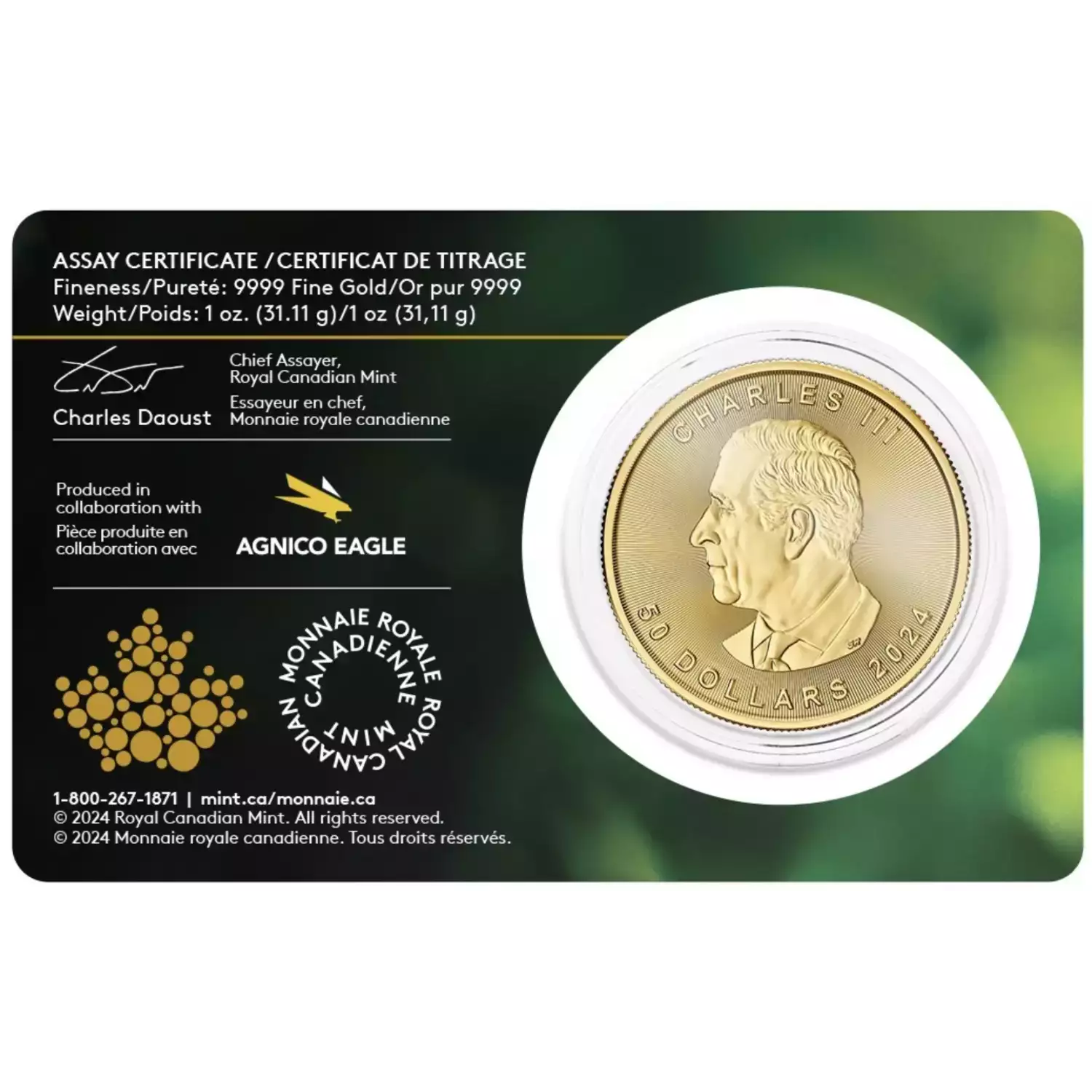Canadian Gold Maple Leaf 1 oz, Single Source Mine - 2024 - Image 2