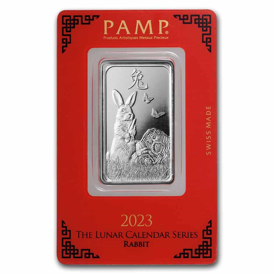 1 oz Platinum Bar - PAMP Suisse (Year of the Rabbit) - Bullion Mart