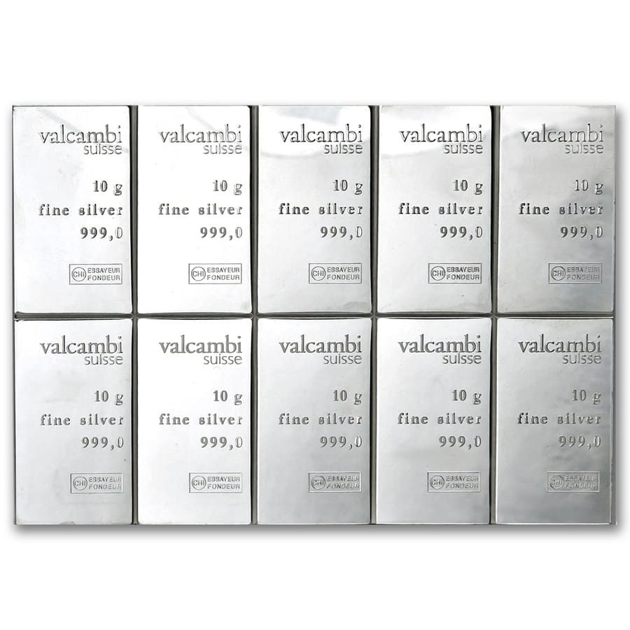 10x 10 Gram Silver Bar - Valcambi Combi Bar™ (w/Assay) - Bullion Mart