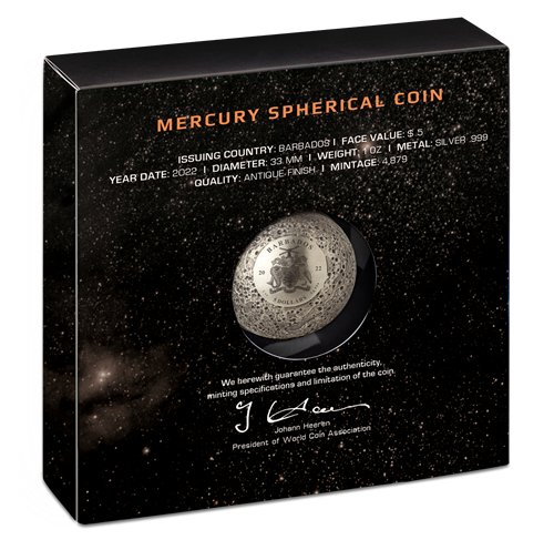 2022 1 oz. Pure Silver Spherical Coin - Travel to Mercury - Image 4