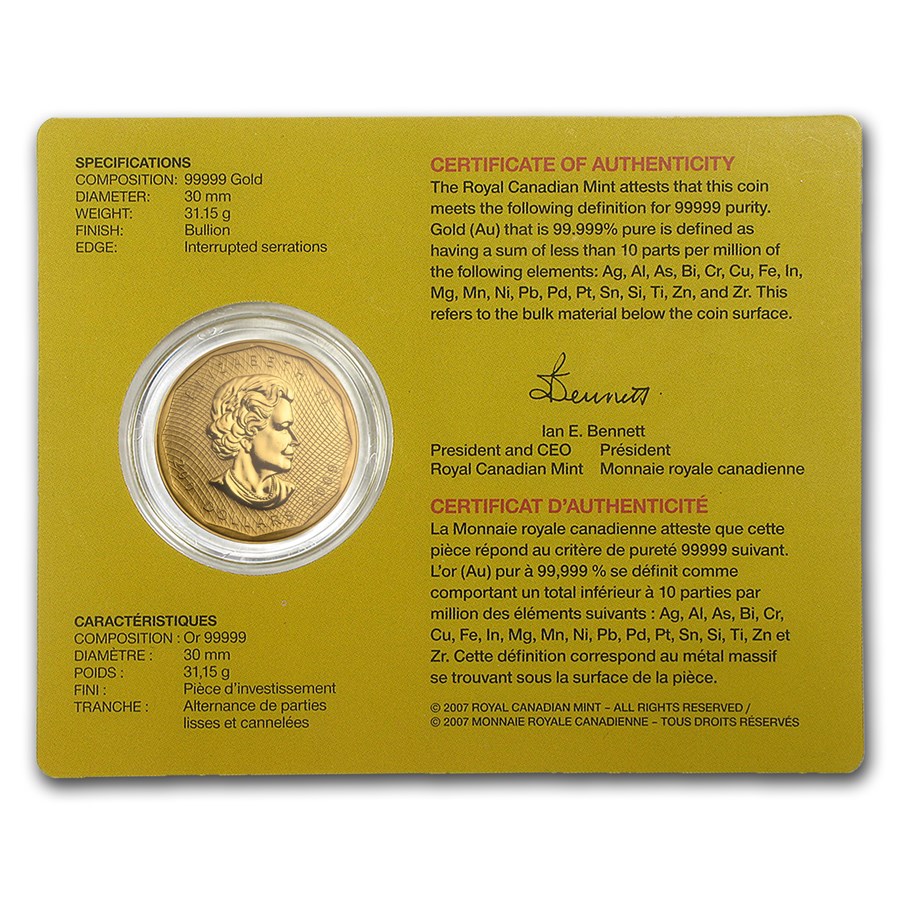 2009 Canada 1 oz Gold Maple Leaf .99999 BU (w/Assay Card