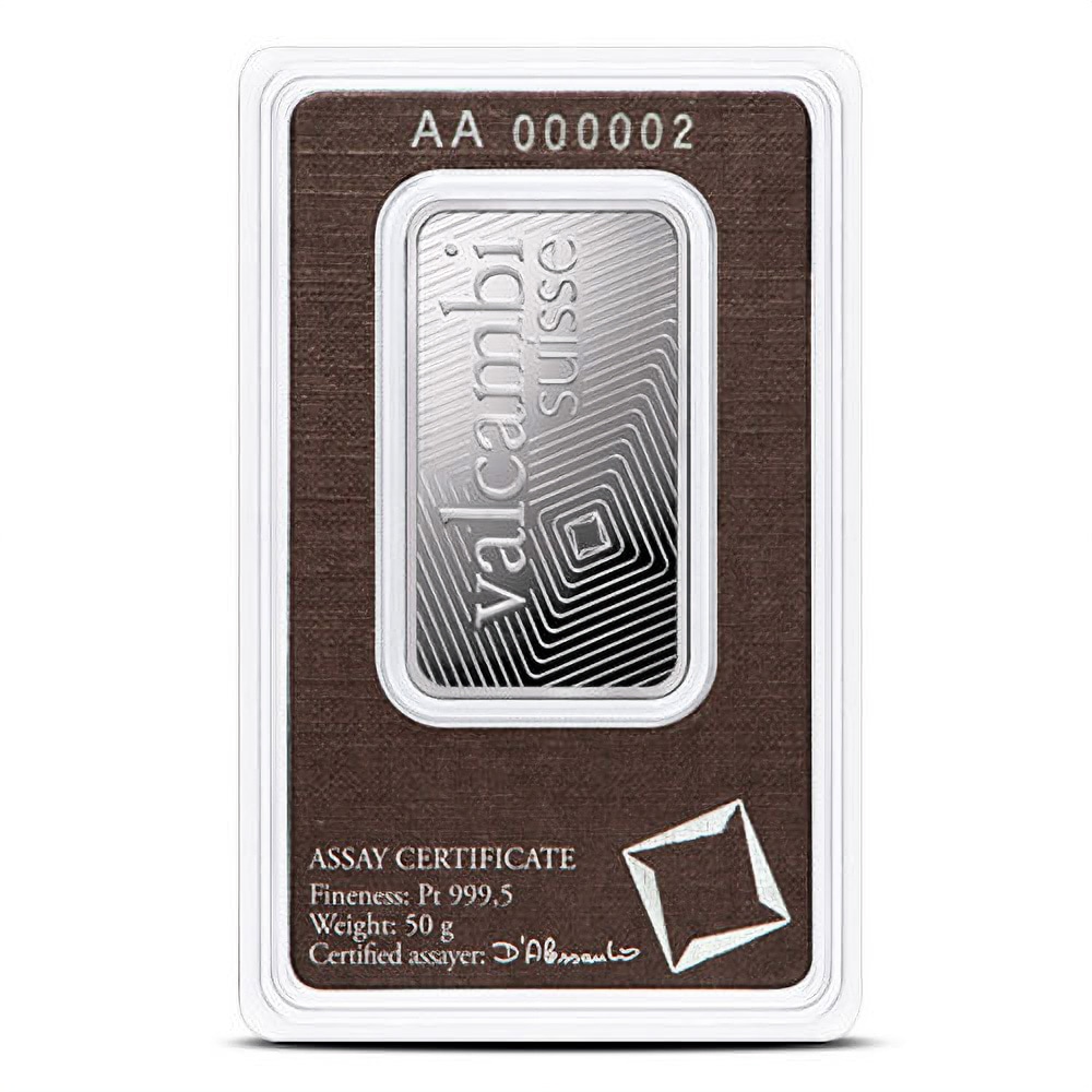 50 Gram Valcambi Platinum Bar (New w/ Assay) - Bullion Mart