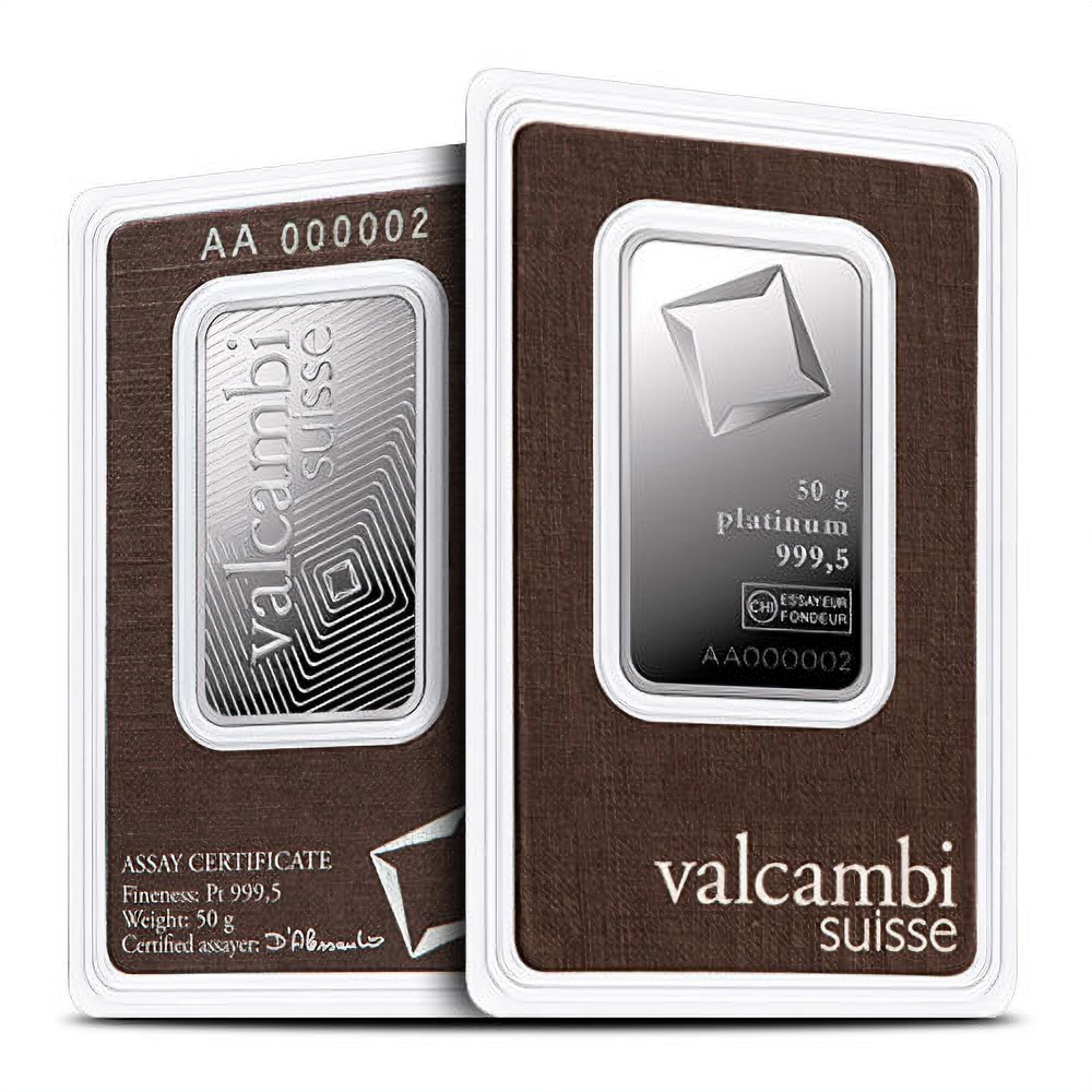 50 Gram Valcambi Platinum Bar (New w/ Assay) - Bullion Mart