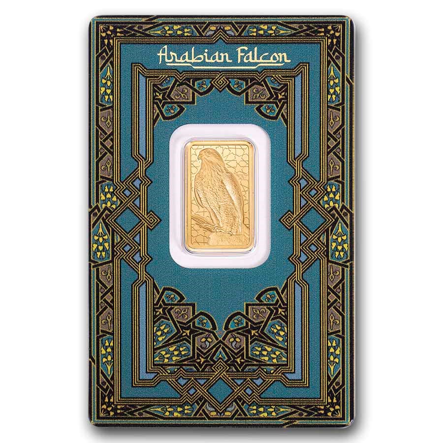 5 gram Gold Bar - PAMP Arabian Falcon (w/Assay & Frame)