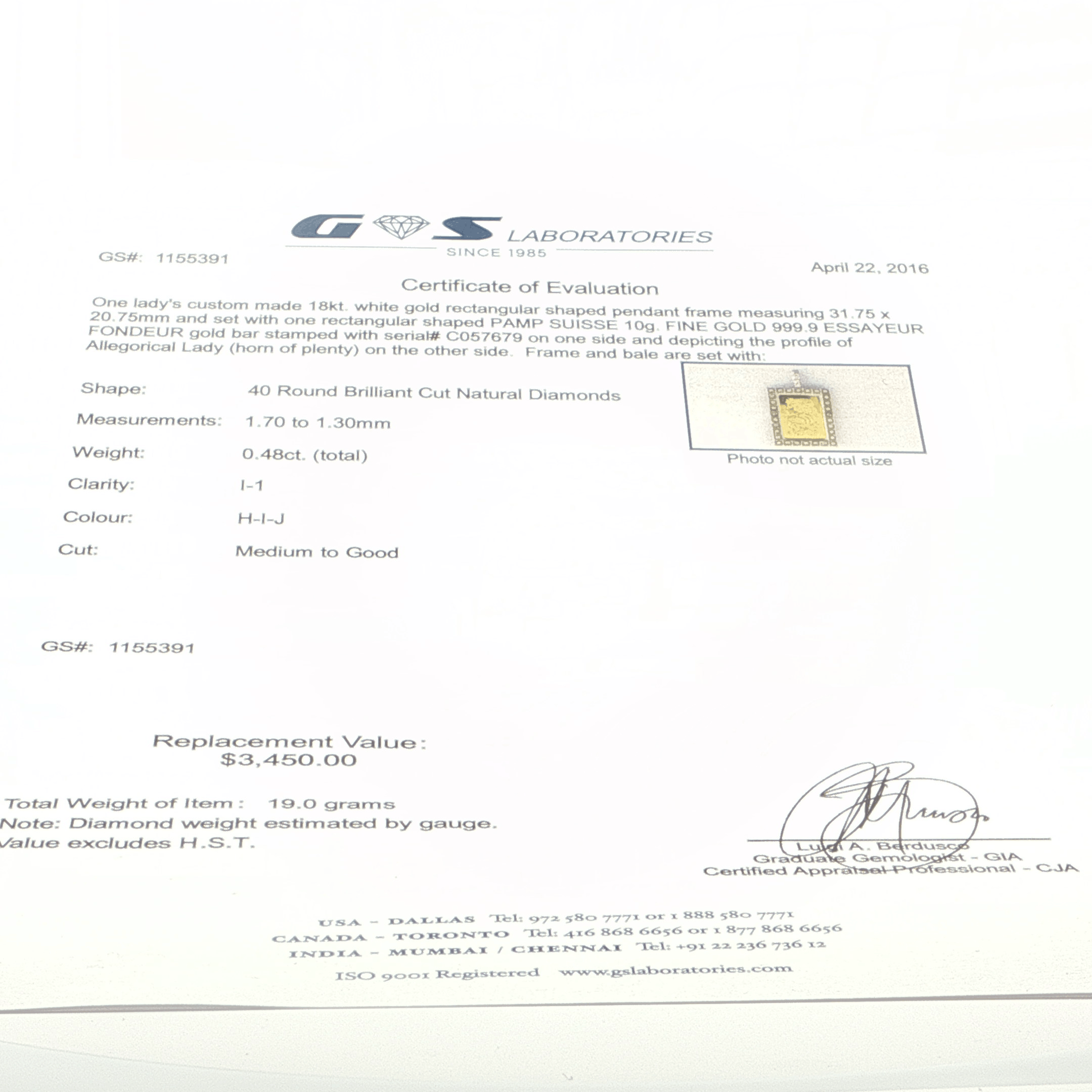 18KT Yellow Gold Diamond Frame for 10 Gram Gold Bar - Image 4