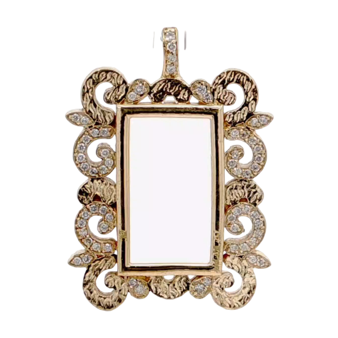 18KT Yellow Gold Diamond Scroll Bezel Pendant for 10 Gram Gold Bar
