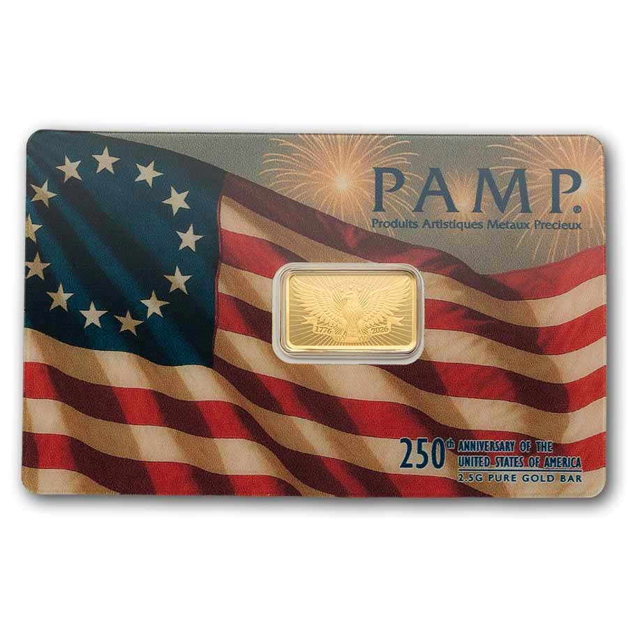 2.5 gram Gold Bar - PAMP 250th Anniversary of the USA