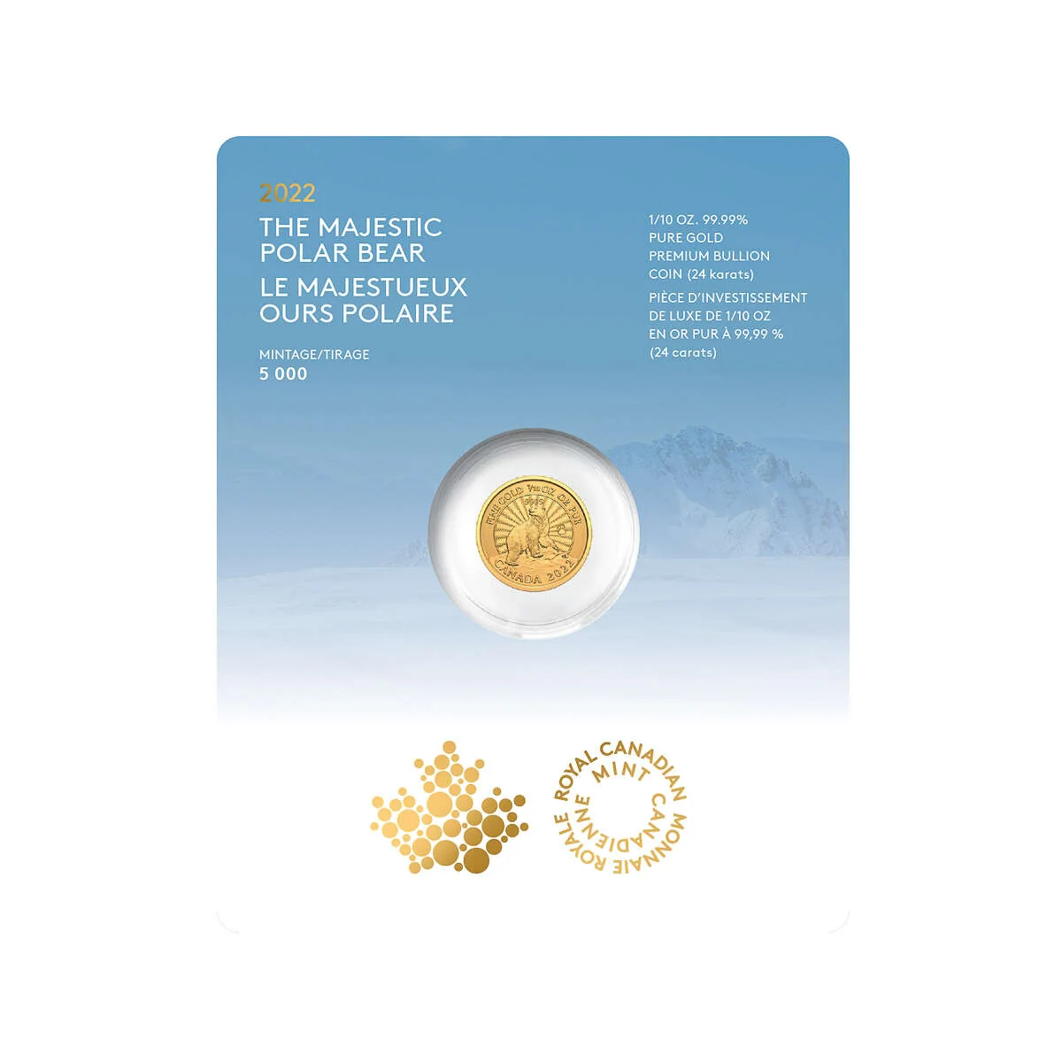 2022 $5 The Majestic Polar Bear - Pure Gold Coin