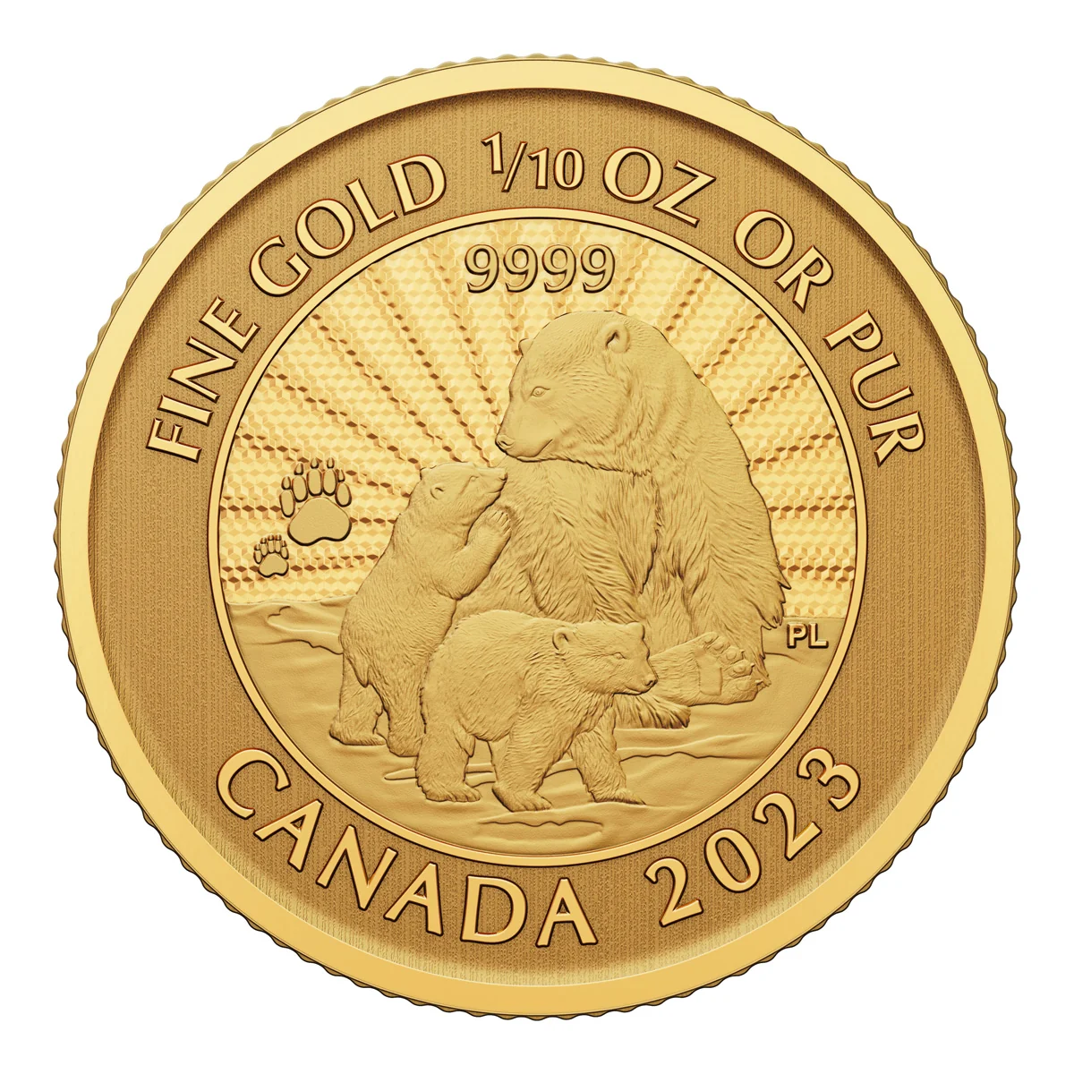 2023 $5 The Majestic Polar Bear and Cubs - Pure Gold Coin - Image 2